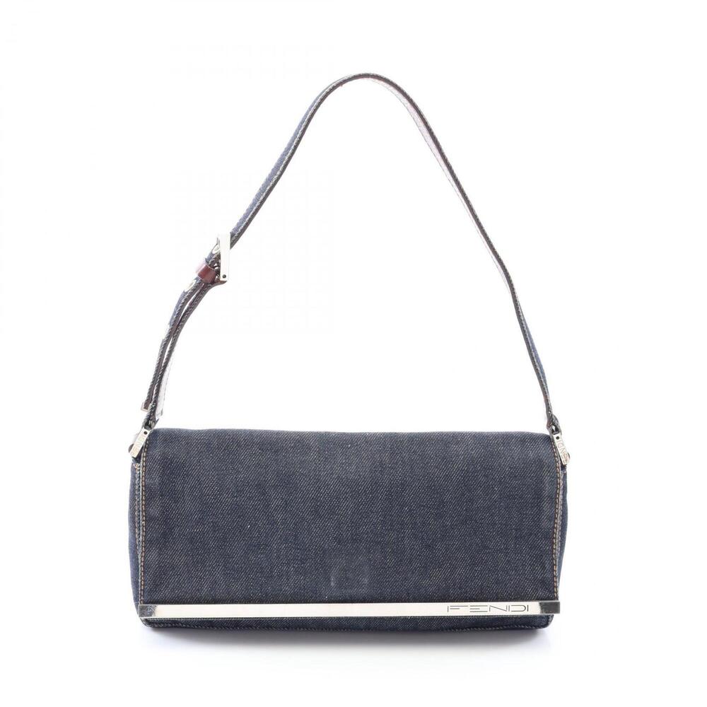 Fendi logo shoulder bag/handbag, denim leather, women's, navy/brown, item num...